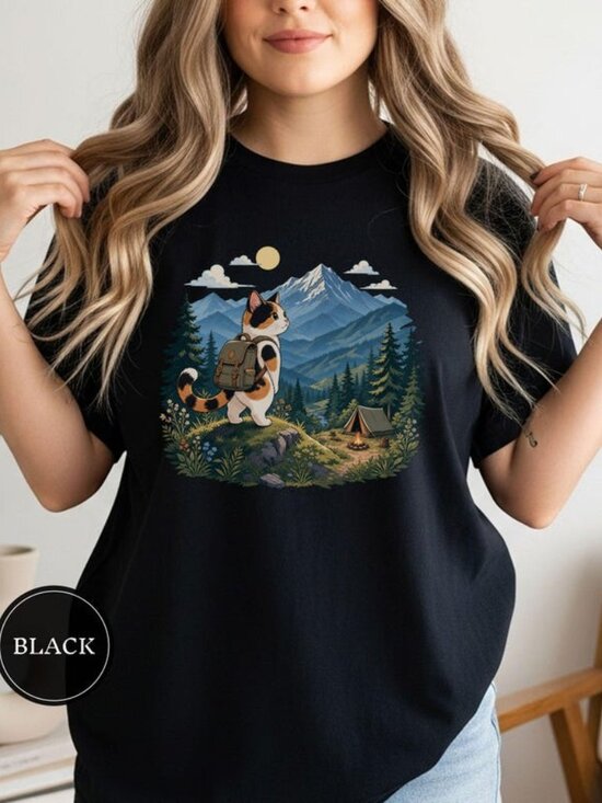 Other - Cute Calico Cat Camping Mountains Tshirt
